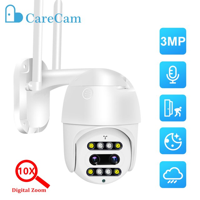 Cámara IP WiFi de 3MP con doble lente, cámara CCTV de Seguridad con Zoom Digital de 10X, detección de personas, visión nocturna en Color, vigilancia al aire libre