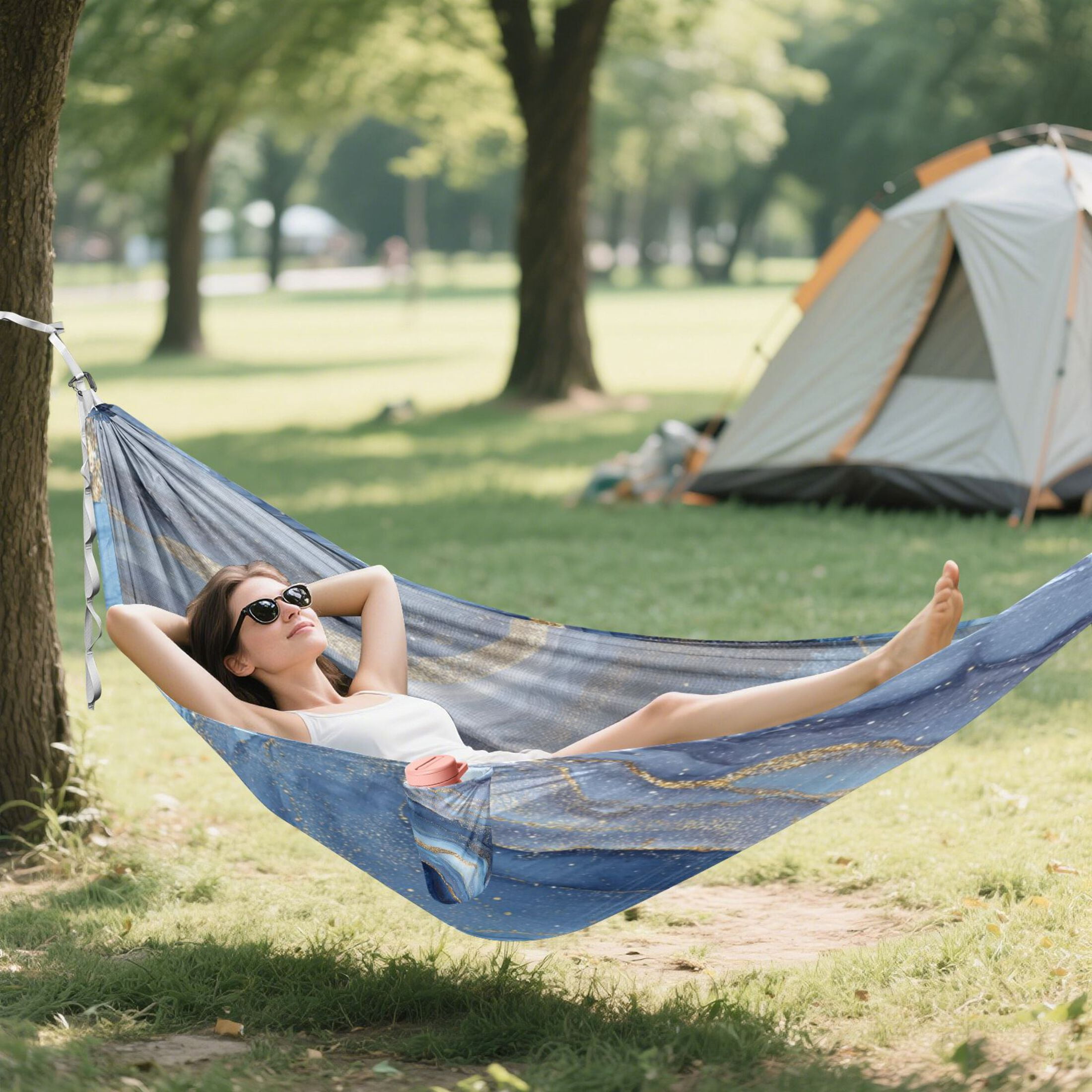 Hanging Hammock Portable Travel Camping For Outdooor Beach Camping Hiking A Blue Marble-patterned Design