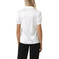 thumbnail image 3 of Camisa de satén con solapa y cuello en V para mujer INSPIRE CHIC, manga corta, casual, blanca, XS, 3 of 6