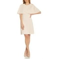 thumbnail image 2 of Adrianna Papell Crew Neck Short Sleeve Embellished Shoulder Zipper Back Solid Capelet Fit & Flare Crepe Dress-BLUSH / 4, 2 of 3