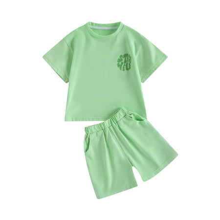 

Peyakidsaa Kids Toddler Baby Boys Clothes Short Sleeve Letter Print T-shirt + Shorts 2pcs Boys Summer Outfit