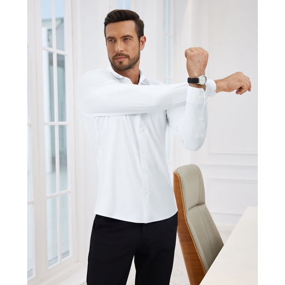 Youclos Long Sleeve 4-Way Stretch Dress Shirts for Men Button Down Shirt Muscle Fit