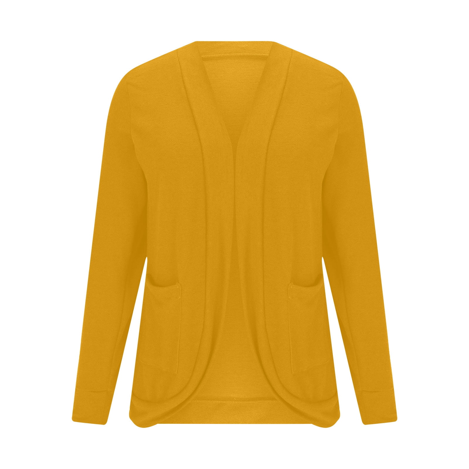 Womens Knitted Cardigan Front Open Solid Color Sweater Jackets Lightweight Comfy Casual Outwear With Pockets (XL, Yellow) - image 4