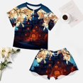 thumbnail image 4 of Halloween Scary Night Full Moon Women's Ruffle Short Sleeve Tops And Shorts Cute Peeps Bunny Pajamas Sets, 4 of 7