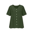 thumbnail image 5 of Turilly Women's Open Front Button Cotton Linen Blouse Summer Ladies V-Neck Short Sleeve Casual Loose Fit Tunic Top, 5 of 6