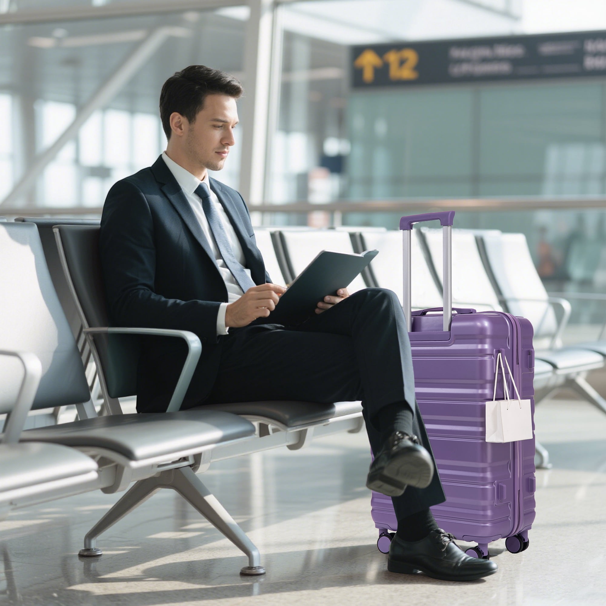 20"/24"/28" 3 pcs/set in ABS Spinner Wheel Luggage, Carry on Suitcase, Matching Color, Combination Lock (Purple)