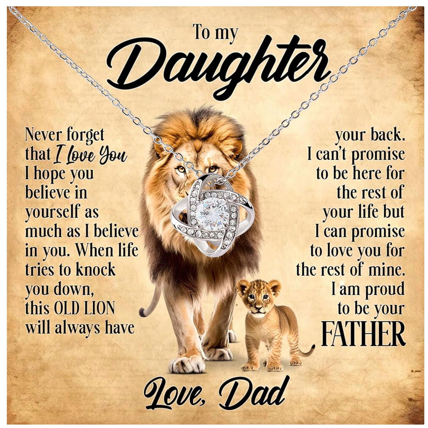 To My Daughter Necklace From Dad With Heartfelt Message & Elegant Box, Valentines Day Daughter From Father, Jewelry From Daddy On Birthday, Graduation & More #561, White Love Knot Necklace