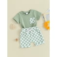 thumbnail image 4 of Musuos Toddler Baby Shorts Set, 6 12 18 24M Short Sleeve Crew Neck T-shirt with Plaid Shorts Summer 2-piece Outfit for Boys Girls, 4 of 10