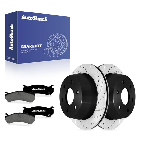 AutoShack Rear Vented Drilled & Slotted E-Coated Brake Rotors   Premium Ceramic Pads 6-PC Brake Kit Replacement for 2007 Chevrolet Silverado 1500 Classic ShadowGuard 12.8" (325 mm)