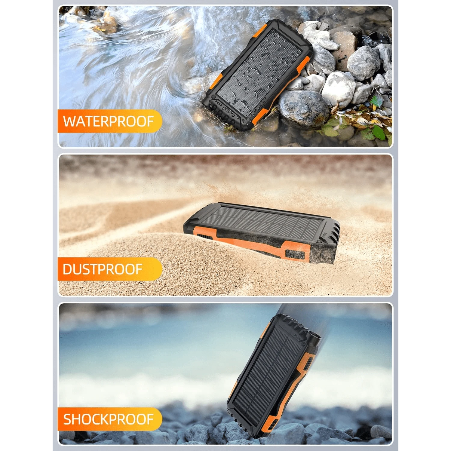 Power-Bank-Solar-Charger - 10000mAh Portable Charger,Solar Power Bank,External Battery Pack 5V3.1A Qc 3.0 Fast Charger Built-In Super Bright Flashlight (Orange)