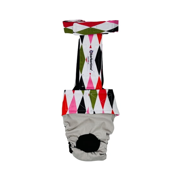 Barkertime Fancy Harlequin on Frosty Cream Dog Diaper Overall
