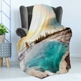 thumbnail image 4 of Yellowstone Soft Flannel Fleece Throw Blanket, Hot Springs in Yellowstone National Park Sunshine Clouds Earth Nature, Cozy Plush for Indoor and Outdoor Use, 50" x 60", Turquoise, by Ambesonne, 4 of 5
