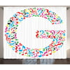 Letter G Curtains 2 Panels Set, Majuscule G and Music Inspired Theme Colorful Musical Notes Alphabet Artwork Print, Window Drapes for Living Room Bedroom, 108W X 84L Inches, Multicolor, by Ambesonne