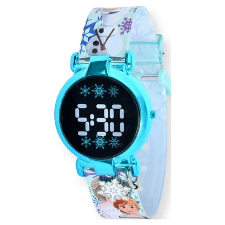 Disney Frozen II Unisex Childrens LCD Watch with Dangling Snow Flake Charm (FZN4803WM)