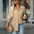 thumbnail image 2 of Stichou Womens Boyfriend Shirts Casual Long Sleeve Button Down Oversized Waffle Knit Shacket Jacket Khaki S, 2 of 7
