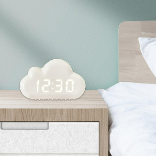 Digital Alarm Clock Sound Control Snooze Time Date Temperature Display White