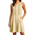 thumbnail image 3 of VBVC Women's Embroidered Crew Neck Dress , Summer Sleeveless Tunic Dress For Women , Ladies' Lightweight Breathable Dress with Pockets,Beige,S-2XL, 3 of 7