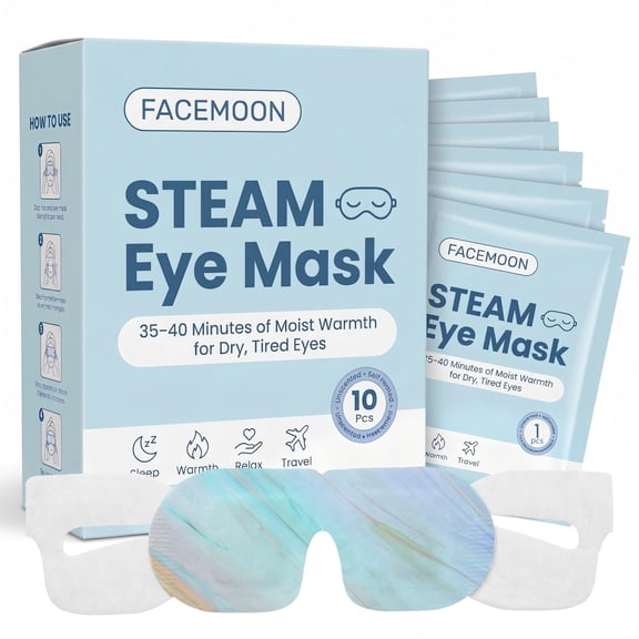 FACEMOON Self Heating Steam Eye Mask – 10 Count, for Dry Eyes, Warm Compress, Comfort | No Microwave Needed, Travel Ready, Odorless