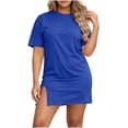 thumbnail image 2 of Yteetum Summer Dresses for Women Plus Size Short Sleeve Crewneck Split Hem T Shirt Dress Womens Casual Solid Round Neck Loose Fits Lightweight Comfy Mini Dress, 2 of 9