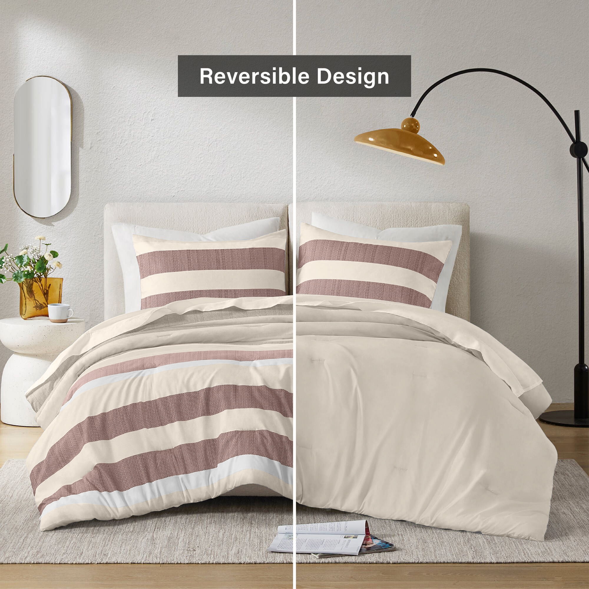Regency Heights 2-Piece Comforter Sets, Reversible Striped Comforter Set for Dorm, Lightweight All Season Bedding Set with Pillow Shams,Twin/Twin XL, Terracotta