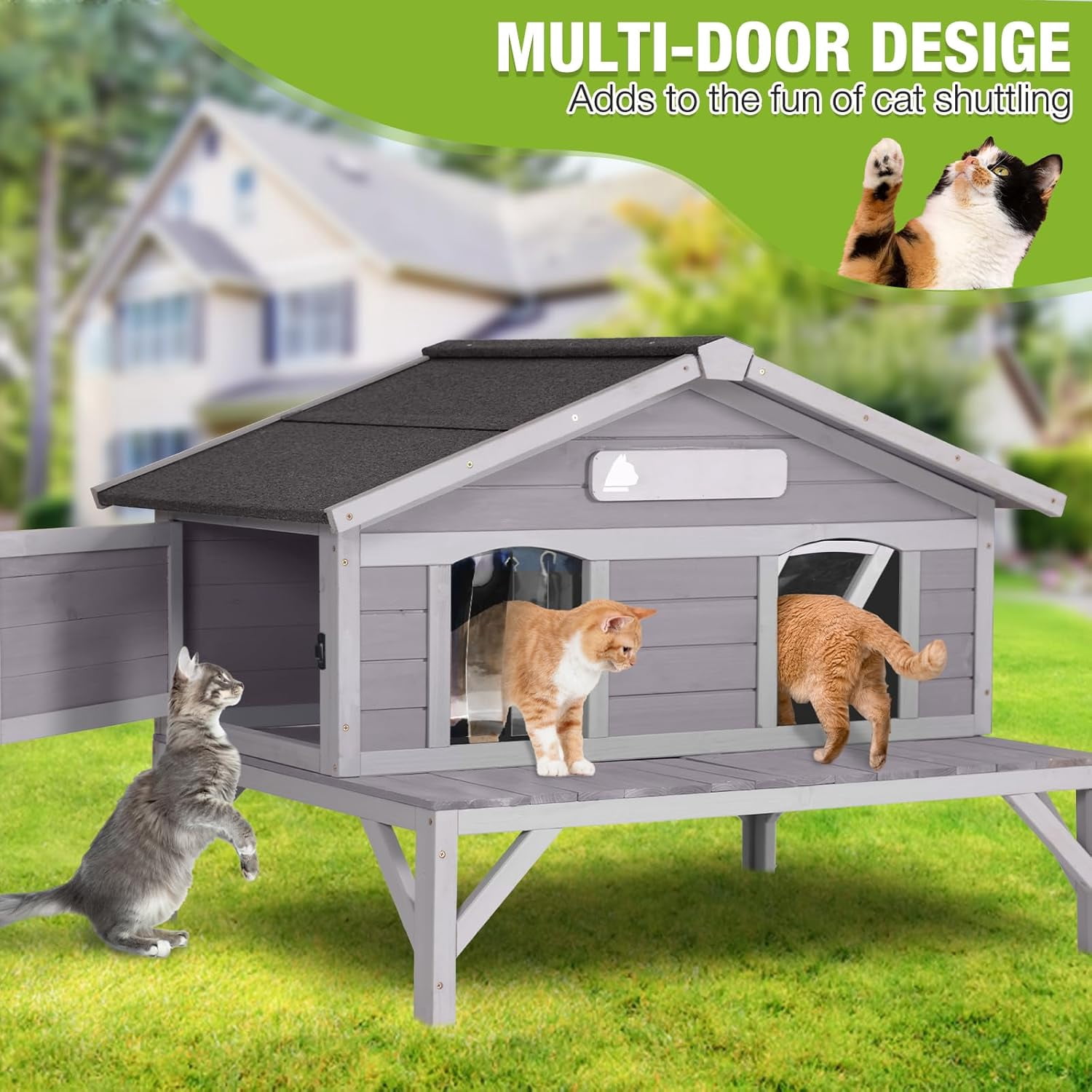 Aivituvin Outdoor Cat House Weatherproof Large Cat Shelter with 100% Insulated Liner for Multiple Cats, Cat Condos for Indoor Cats