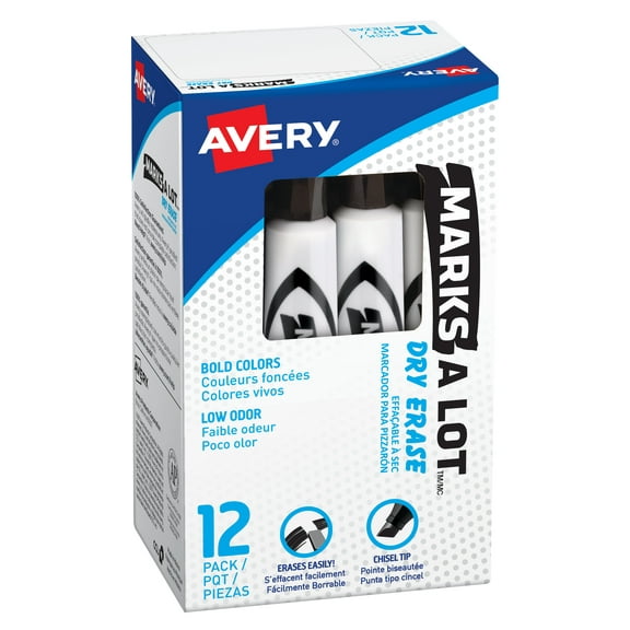 Avery Marks-A-Lot Desk-Style Dry Erase Marker, Chisel Tip, Black, Dozen