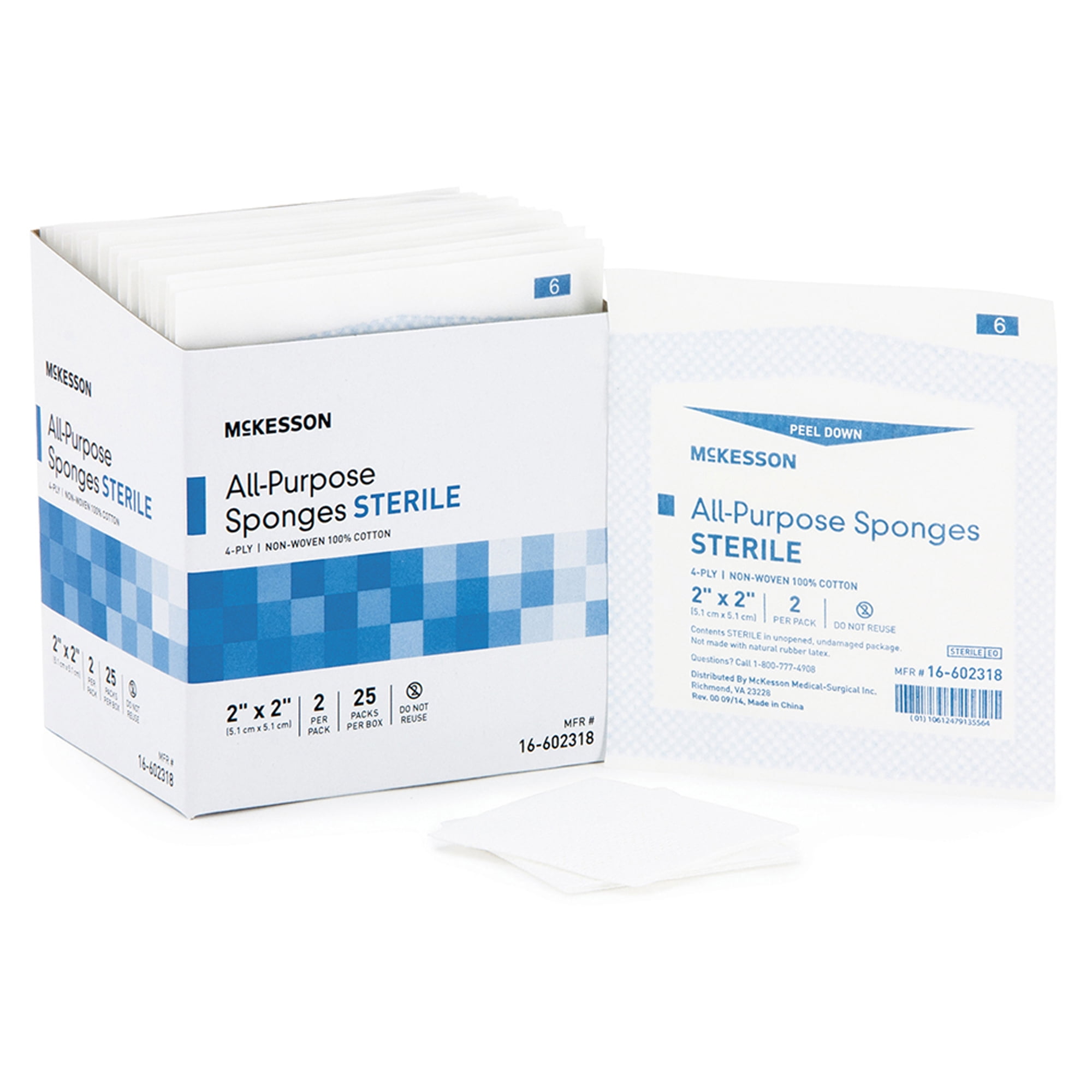 McKesson All Purpose Sponges, Sterile Wound Pads, 2 in. x 2 in., 2 per Pack, 1500 Packs, 3000 Total