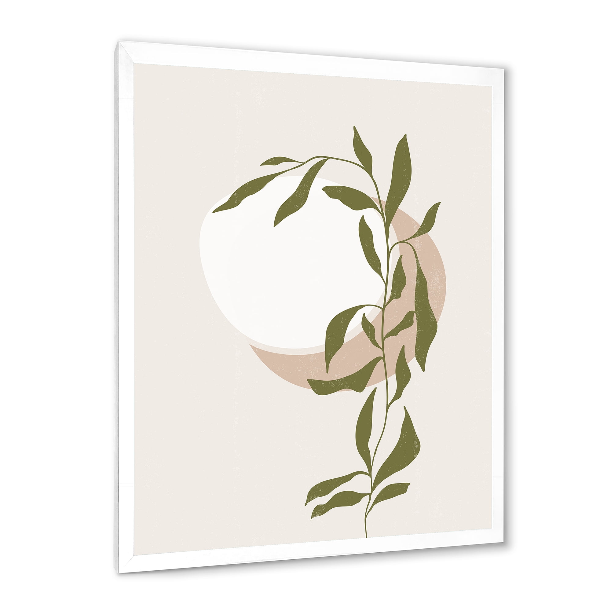 Designart 'Abstract Moon and Sun With Green Leaf III' Modern Framed Art Print