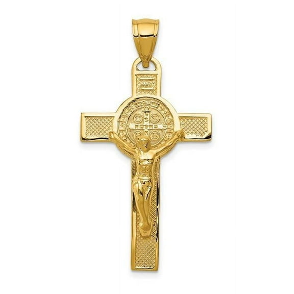 Finest Gold 14K Yellow Gold San Benito 2-Sided Crucifix Pendant