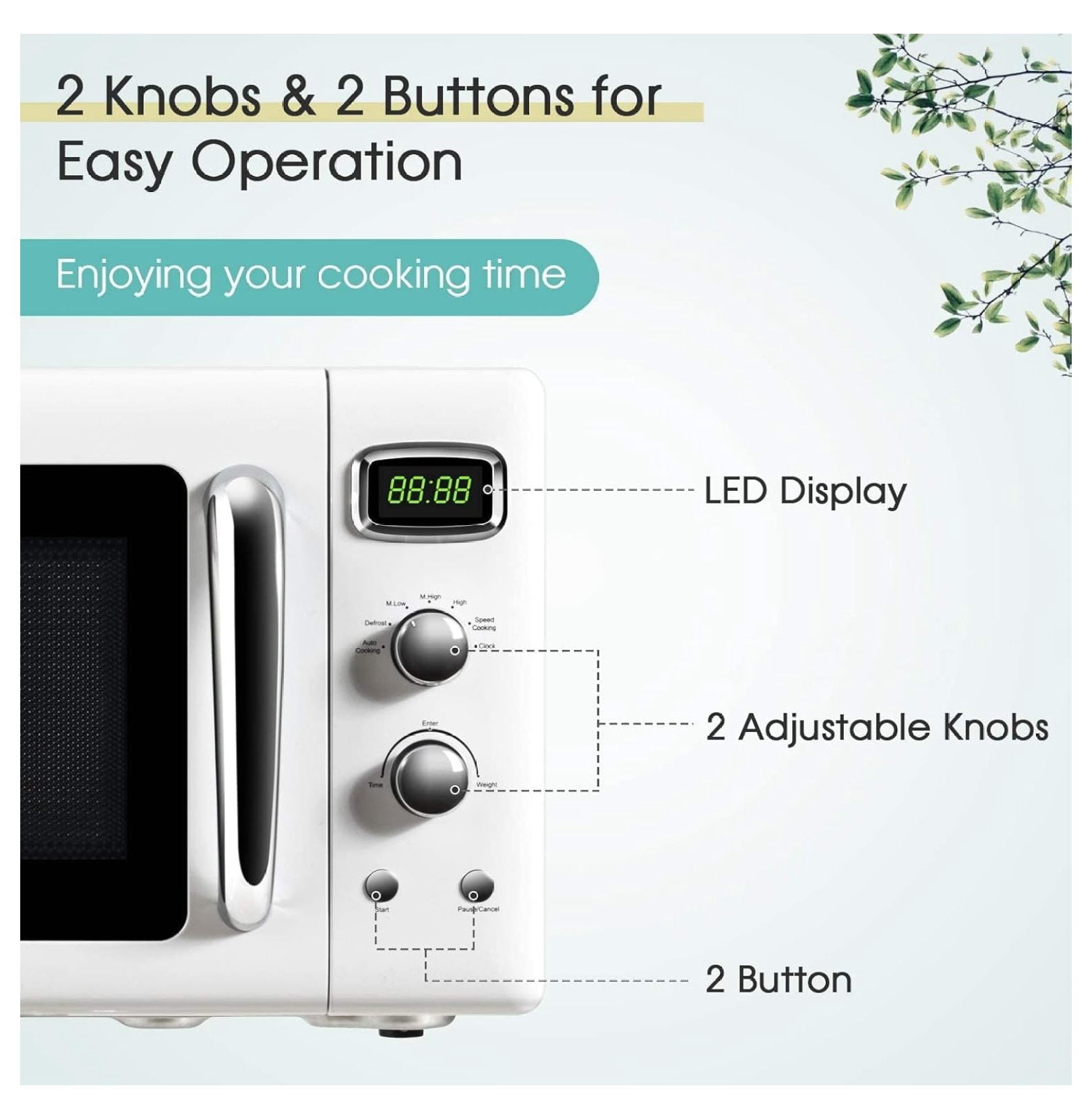 0.9 Cu.Ft Microwave Oven, 900W Countertop Microwave, 5 Power Levels, Defrost, Auto Cook, LED Display, Stainless Steel Interior, Child Lock, ETL Certified