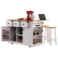 thumbnail image 3 of Homy Casa 3-Piece Kitchen Island Set with Drop Leaf, Power Outlets, 3 Drawers, Shelves & 2 Stools, 3 of 9