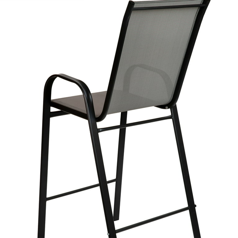 Flash Furniture 4 Pack Brazos Series Gray Outdoor Barstools with Flex Comfort Material and Metal Frame