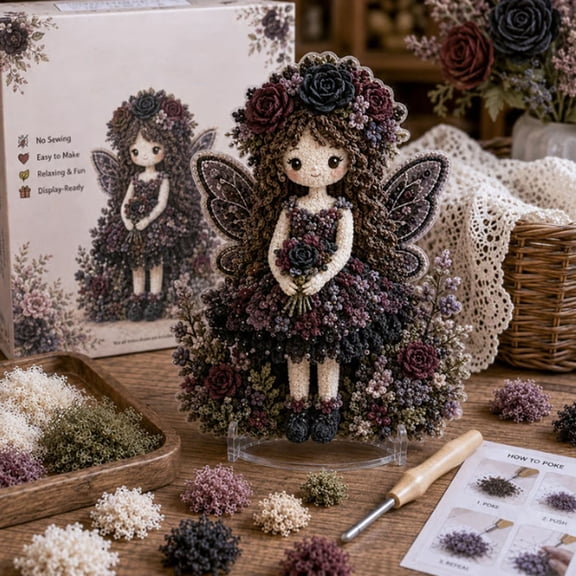 Flower Fairy 3D Fabric Poke Art Kit | Handmade Embroidery DIY Craft Project for Adults & Beginners, Decorative Punch Needle Art Kit, Creative Handmade Gift