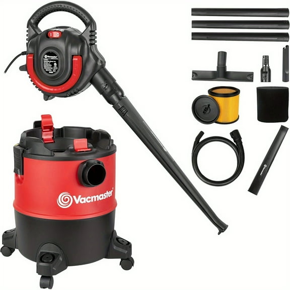 6-Gal 5-Peak HP Wet/Dry Vacuum - 16KPa Suction, Detachable Blower, 1-1/4" Hose - 24Min Runtime for Home/Shop Use - Heavy-Duty Construction