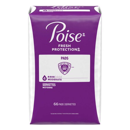 POISE INCONTINENCE PADS FOR WOMEN, 4 DROP MODERATE ABSORBENCY, REGULAR LENGTH, 132 COUNT
