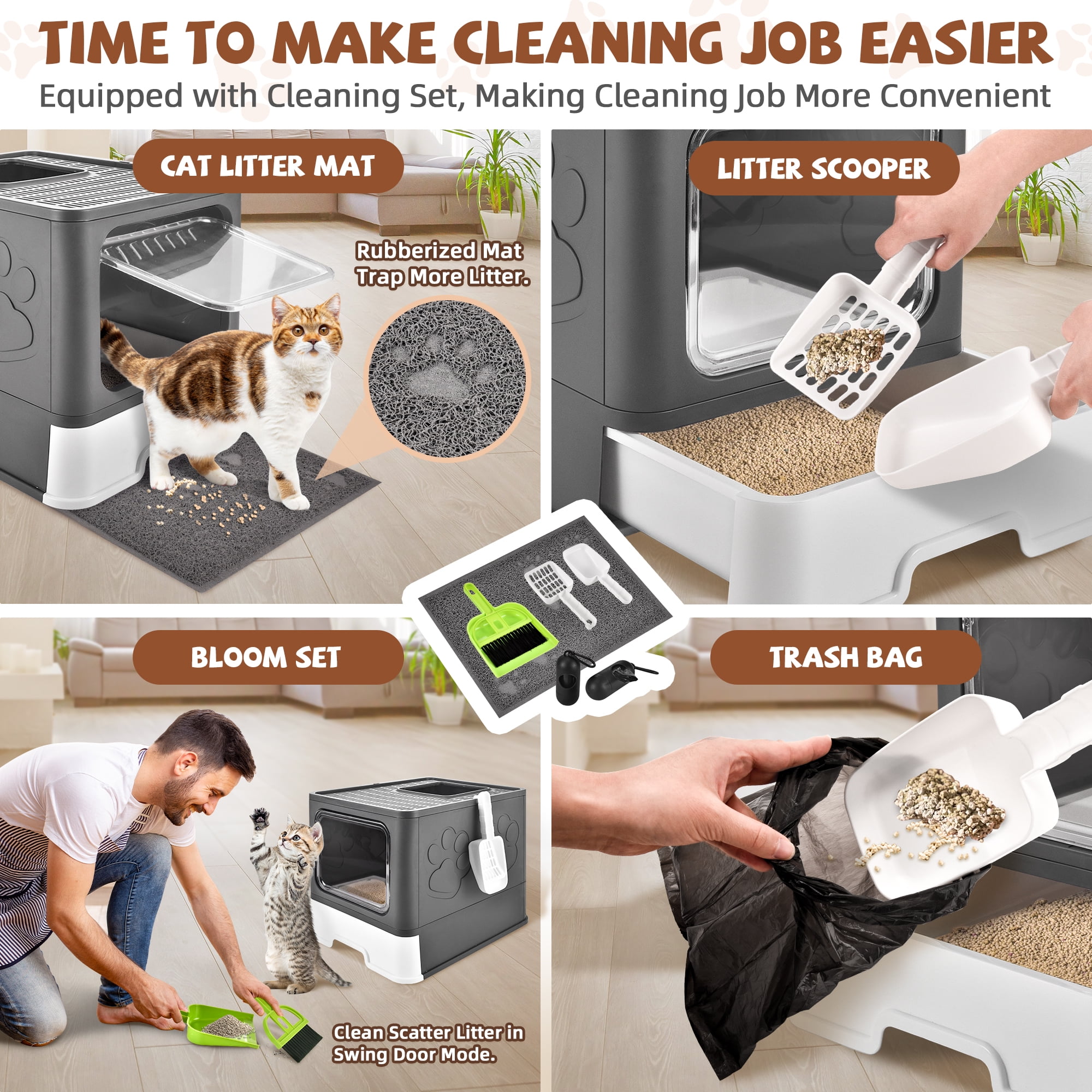 Upgraded Extra Large Cat Litter Box With Scoop, Plastic Standard Enclosed Litter Box, Upgraded Adjustable Door Cat Litter Box With Enlarged Drawer