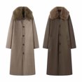 thumbnail image 2 of Lovzfmll Women's Reversible Trench Coat, Faux Shearling Effect with Contrast Lining Brown, L, 2 of 6