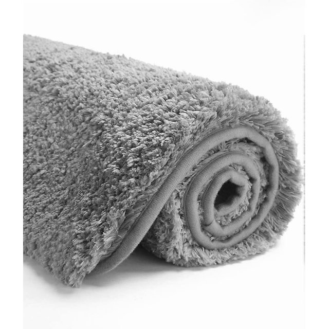 Rug Non Slip Bath Mat (16 x 24, Grey) Water Absorbent Soft Microfiber Shaggy, Machine Washable Bath Rug for Bathroom Thick Plush Rugs for Shower
