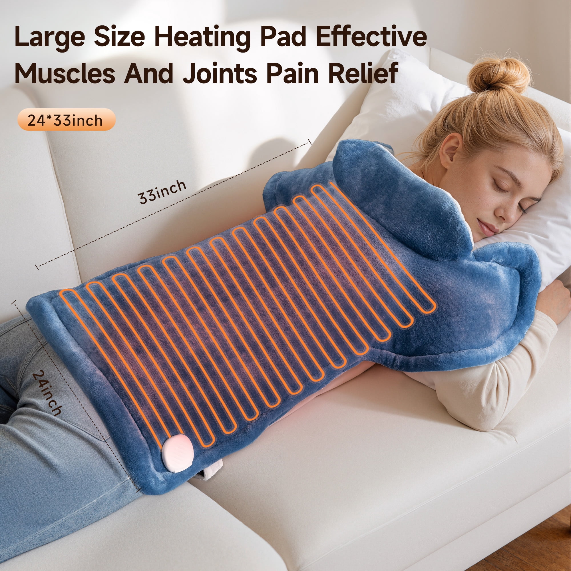 ALLJOY 24"x33" Shoulder Heating Pad for Back Pain Relief, Fast-Heating, Electric Large Heated Pad for Neck & Wrap with 6 Settings, Auto Shut-Off, the Best Gift for People You Love, Blue