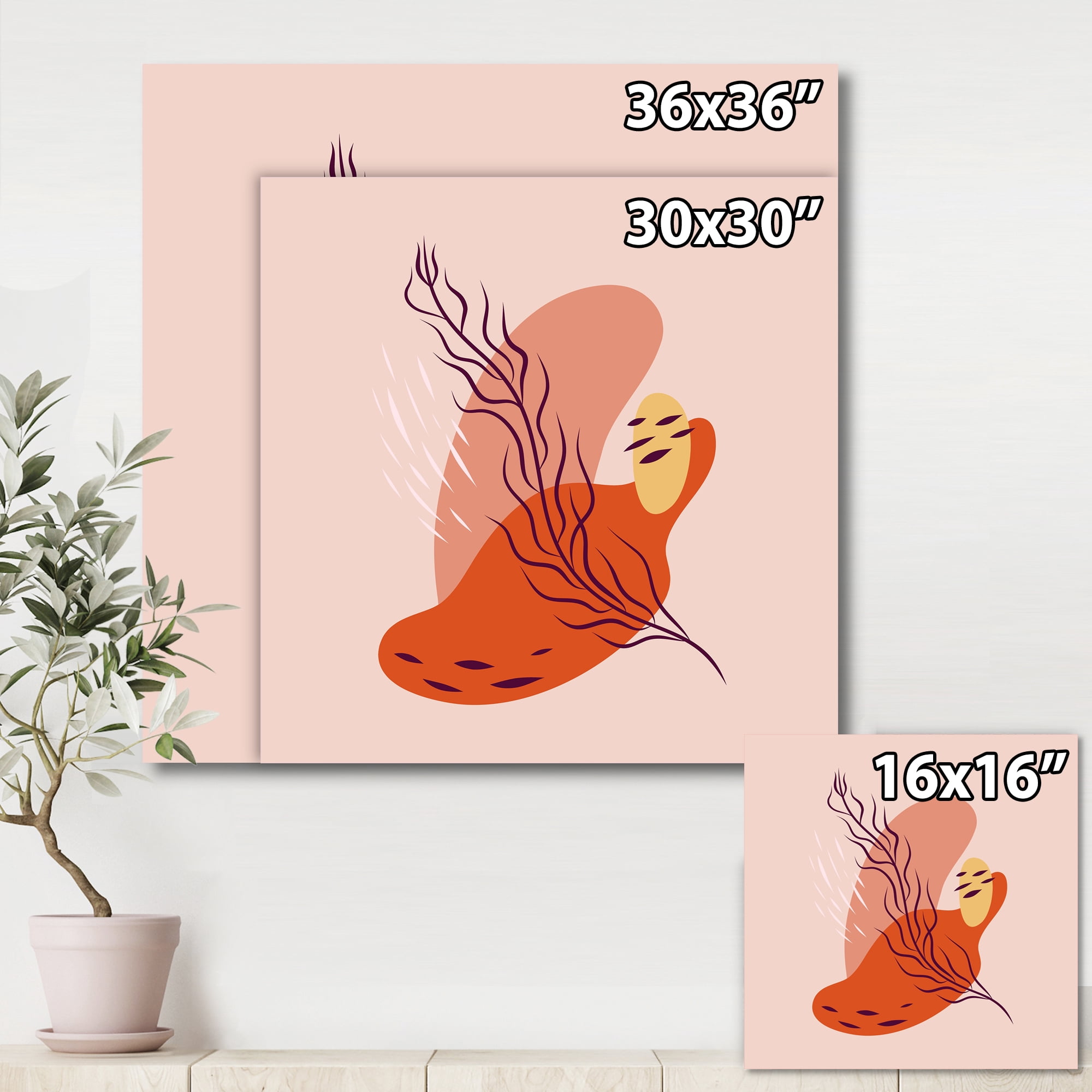 Designart ' Abstract Warm Colors Spring Leaf ' Modern Canvas Wall Art Print