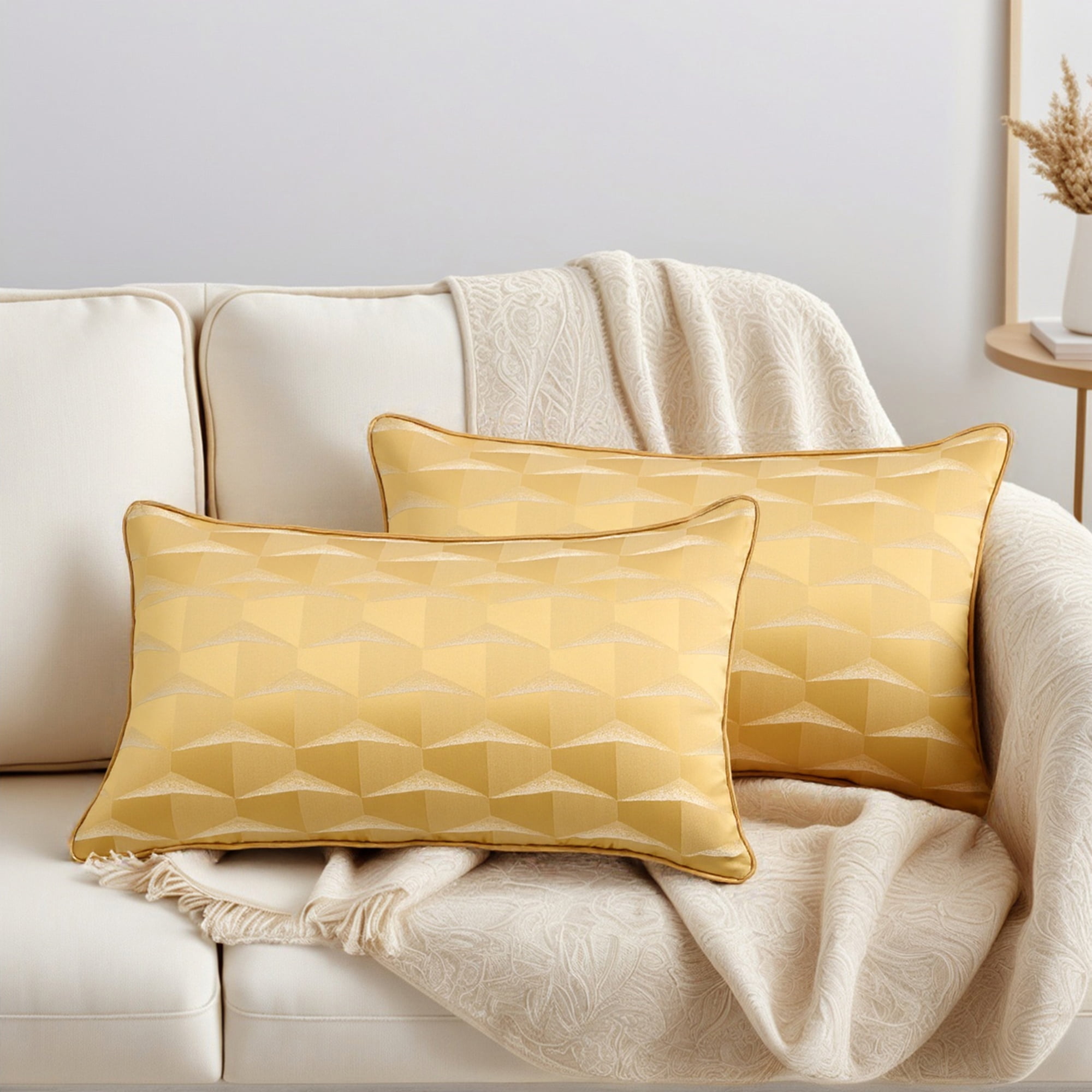 Unique Bargains 2pcs Satin Throw Pillow Covers for Sofa Bed Room Yellow 20" x 12"