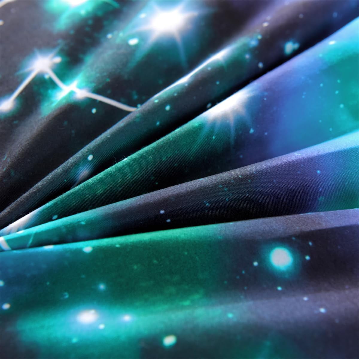 NTBED Tie Dye Constellation Ombre Comforter Set Queen Size Gradient Galaxy Bedding Set for Kids Girls Boys Black and Green 3Pcs
