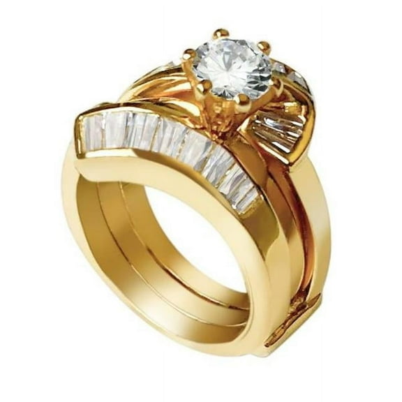 Sterling Silver 925 Ring Set with Gold Plating & AAA Grade CZ, Size 5