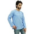 thumbnail image 4 of Atasi Men's Round Neck Blue Kurta Cotton Roll-Over Sleeve Shirt-Large, 4 of 7