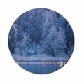 thumbnail image 1 of Winter Mouse Pad for Computers, Swans Swimming Lake Dusk Forest Dramatic Idyllic Nature Icy Snowy Weather Rural Scene, Round Non-Slip Thick Rubber Modern Gaming Mousepad, 8" Round, Blue, by Ambesonne, 1 of 2