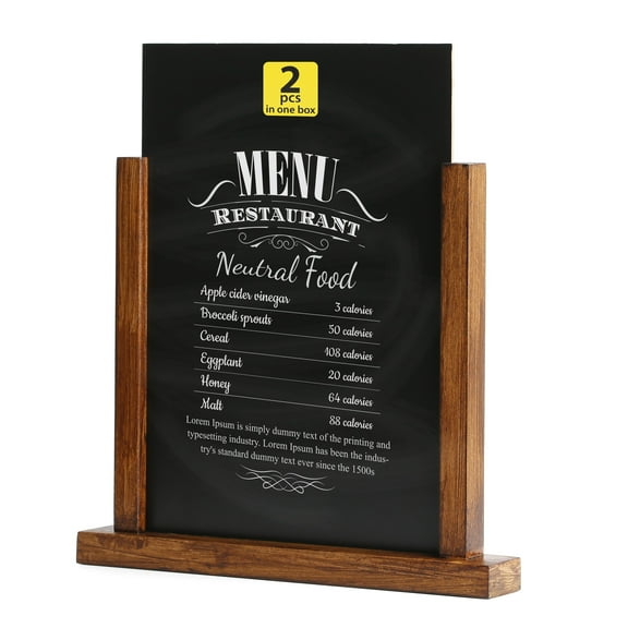 M&T Displays Contemporary Desktop Menu Holder with Chalkboard, Portrait Table Top Sign Holder, Ad Frame for Restaurant, Store, Office, Wedding, Party, Event (2 Pack) (Dark Wood, 8.5x11)