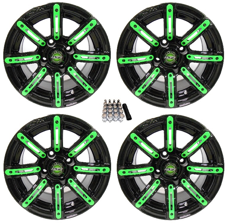Madjax 14" Illusion Black/Green Golf Cart Wheels/Rims EZGO & Club Car