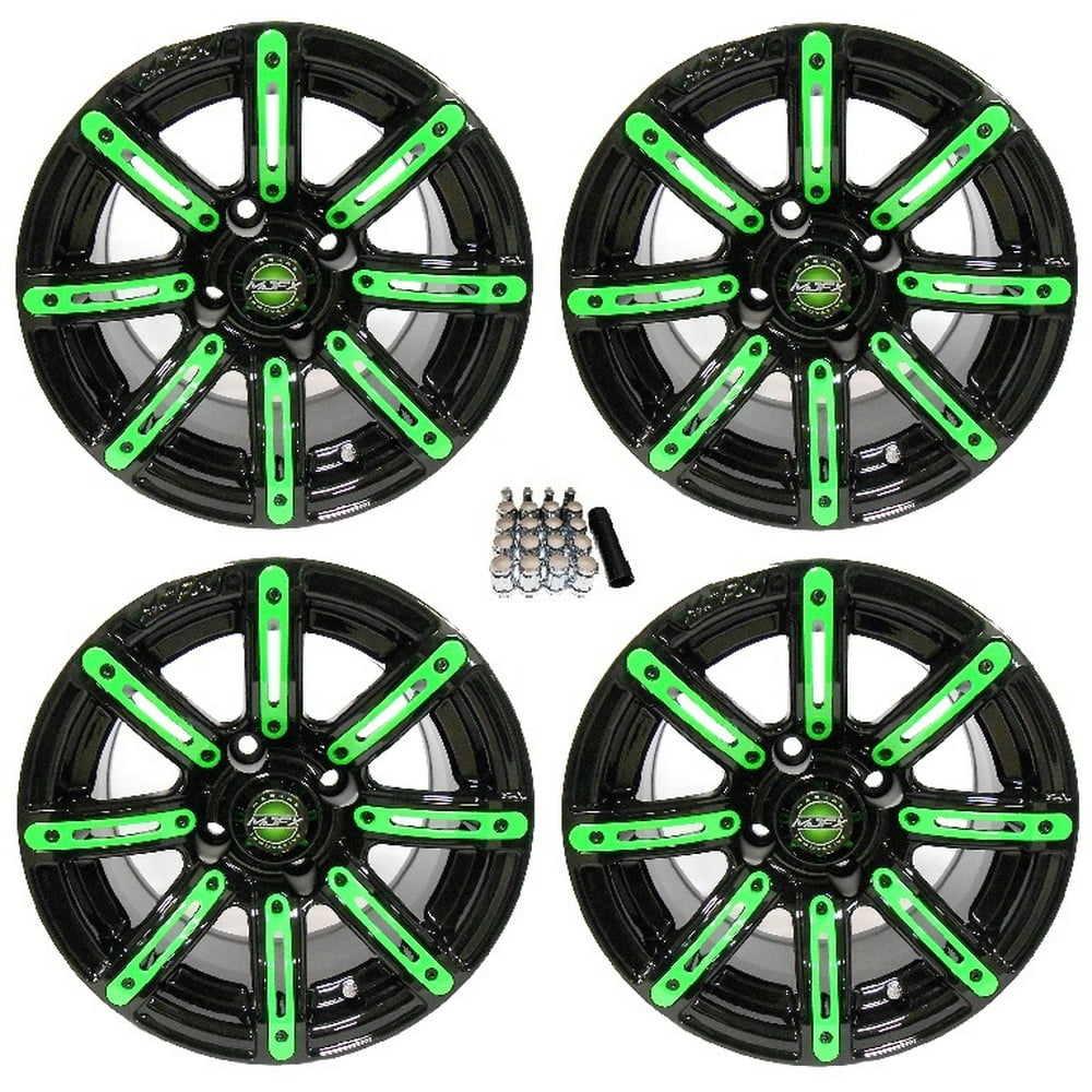 Madjax 14" Illusion Black/Green Golf Cart Wheels/Rims EZGO & Club Car