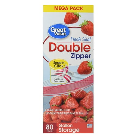 Great Value Double Zipper Bags, Mega Pack, Gallon, 80 Count