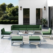 MRUAKA Aluminum Patio Furniture Set, 9 Pcs Metal Modern Outdoor Sofa Sets, Outdoor Sectional Patio Conversation Set with Coffee Table for Backyard, Green (Included Waterproof Covers)